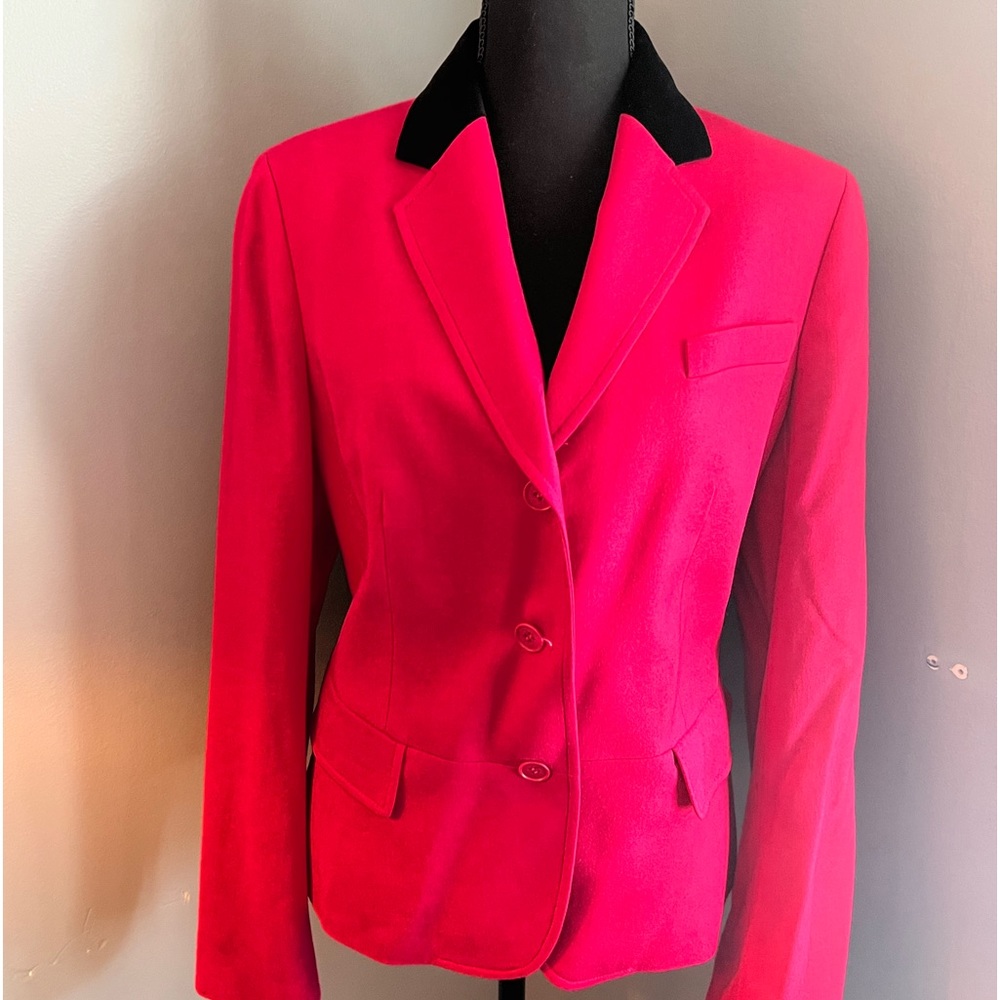 Beautiful hot pink Talbots riding jacket style blazer with black velvet lapel.